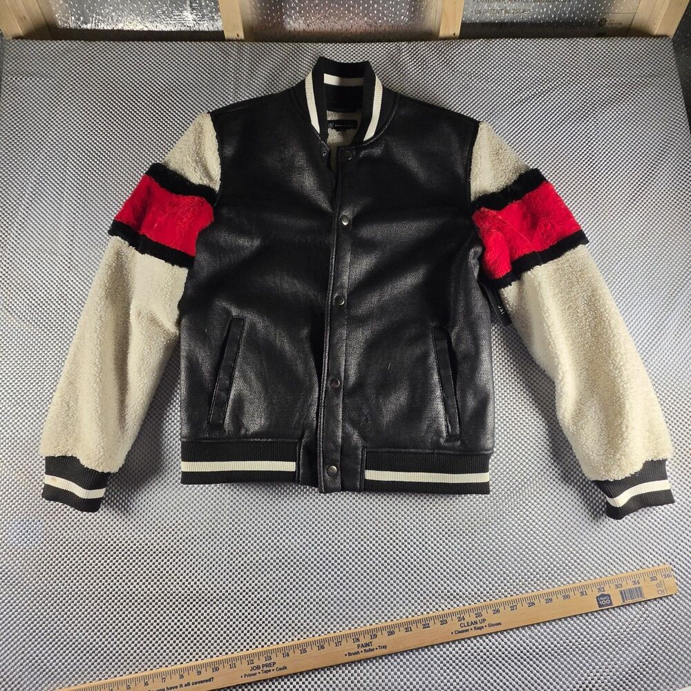 INC International Concepts Mens S Faux Leather Sherpa Varsity Bomber Jacket NWT